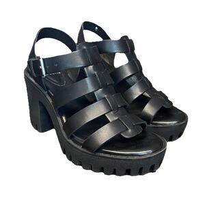 Madden NYC Genesis Fisherman Sandal Womens 7 Black Block Heel Chunky Goth Grunge